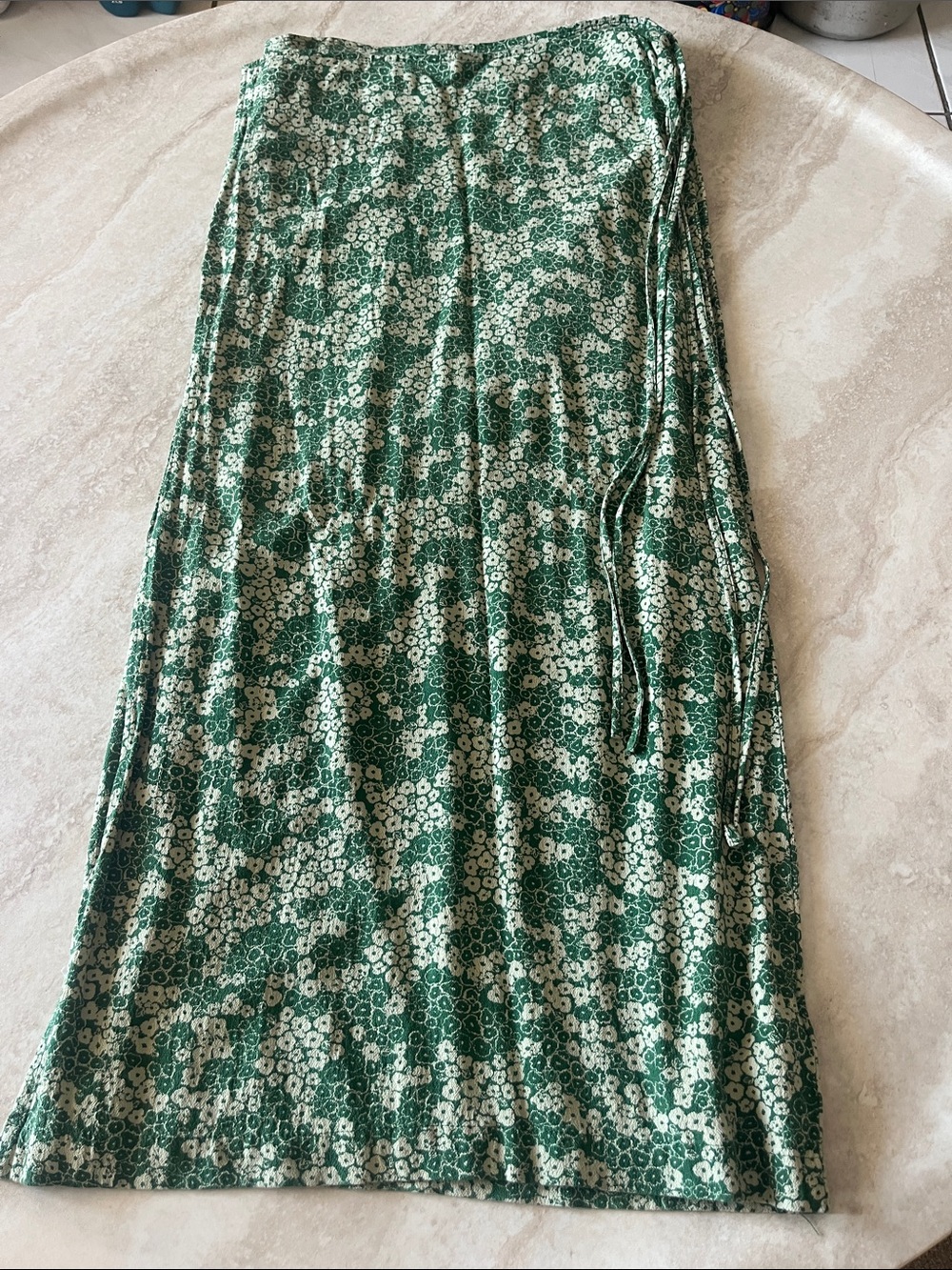 Free People Green Floral Wrap Maxi Skirt with Side Tie
